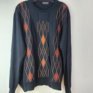 Daniel‎ & Company Men's Black Orange Knit Sweater Size 52 Italy Argyle Diamond